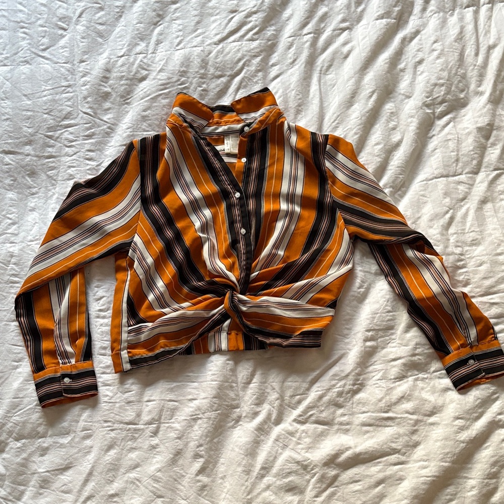 Japna Multicolor Striped Blouse with Button Detail - Picture 1 of 2